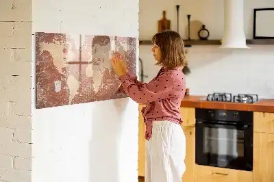 Magnetisch glazen schrijfbord met wereldkaart decoratieve print op baksteenstijl