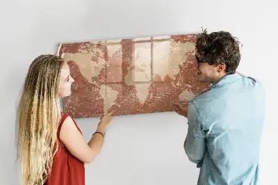 Magnetisch glazen schrijfbord met wereldkaart decoratieve print op baksteenstijl