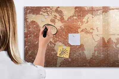 Magnetisch glazen schrijfbord met wereldkaart decoratieve print op baksteenstijl