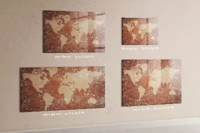 Magnetisch glazen schrijfbord met wereldkaart decoratieve print op baksteenstijl