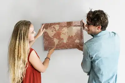 Magnetisch glazen schrijfbord met wereldkaart decoratieve print op baksteenstijl
