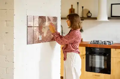 Magnetisch glazen schrijfbord met wereldkaart decoratieve print op baksteenstijl