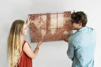 Magnetisch glazen schrijfbord met wereldkaart decoratieve print op baksteenstijl