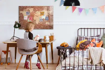 Magnetisch glazen schrijfbord met wereldkaart decoratieve print op baksteenstijl