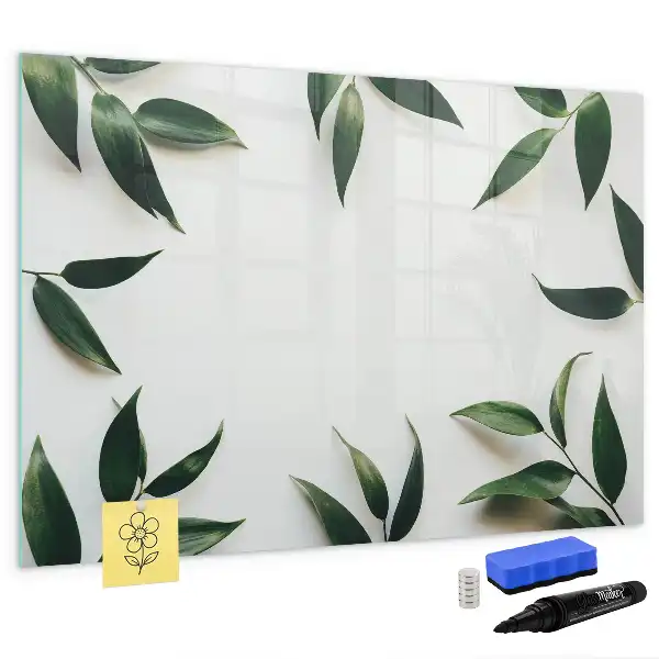 Beschrijfbaar glazen magneetbord met bladerenprint