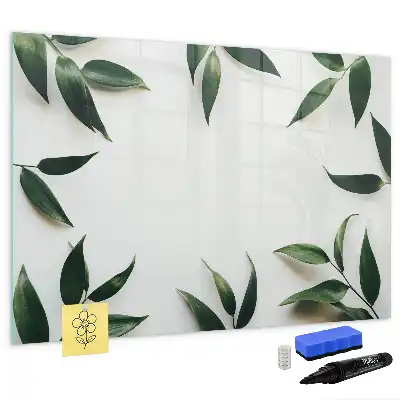Beschrijfbaar glazen magneetbord met bladerenprint