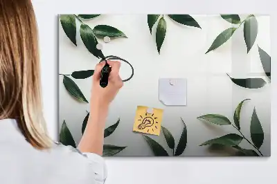 Beschrijfbaar glazen magneetbord met bladerenprint