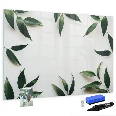 Beschrijfbaar glazen magneetbord met bladerenprint