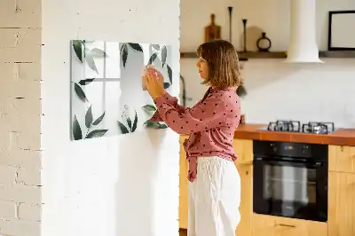 Beschrijfbaar glazen magneetbord met bladerenprint