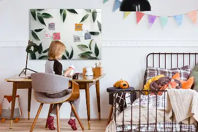 Beschrijfbaar glazen magneetbord met bladerenprint