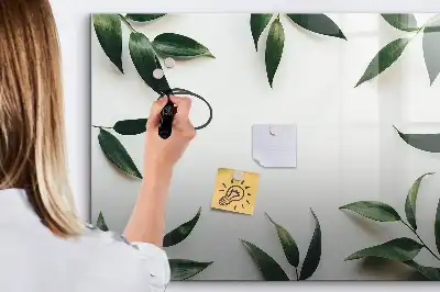 Beschrijfbaar glazen magneetbord met bladerenprint