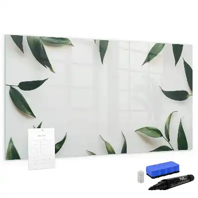 Beschrijfbaar glazen magneetbord met bladerenprint