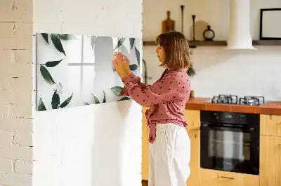 Beschrijfbaar glazen magneetbord met bladerenprint