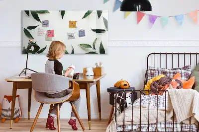 Beschrijfbaar glazen magneetbord met bladerenprint