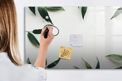 Beschrijfbaar glazen magneetbord met bladerenprint