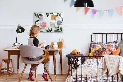 Beschrijfbaar glazen magneetbord met bladerenprint