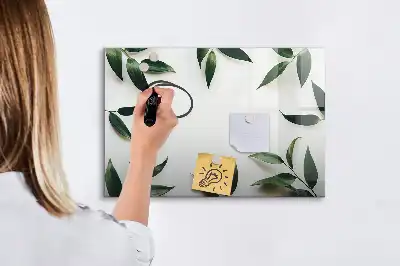 Beschrijfbaar glazen magneetbord met bladerenprint