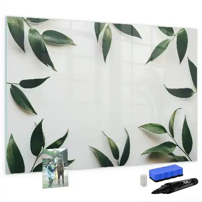 Beschrijfbaar glazen magneetbord met bladerenprint