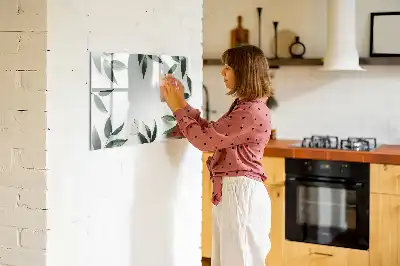Beschrijfbaar glazen magneetbord met bladerenprint