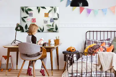 Beschrijfbaar glazen magneetbord met bladerenprint
