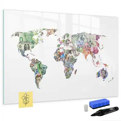 Beschrijfbaar glazen magneetbord met design van een kaart met bankbiljetten