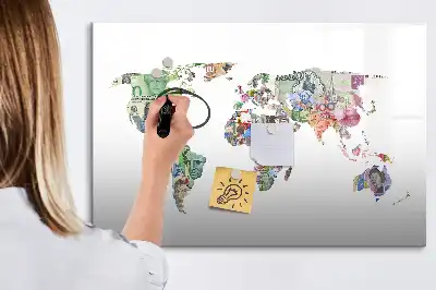Beschrijfbaar glazen magneetbord met design van een kaart met bankbiljetten