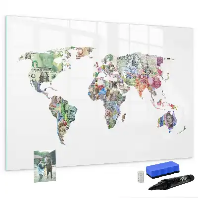 Beschrijfbaar glazen magneetbord met design van een kaart met bankbiljetten
