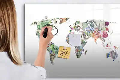Beschrijfbaar glazen magneetbord met design van een kaart met bankbiljetten