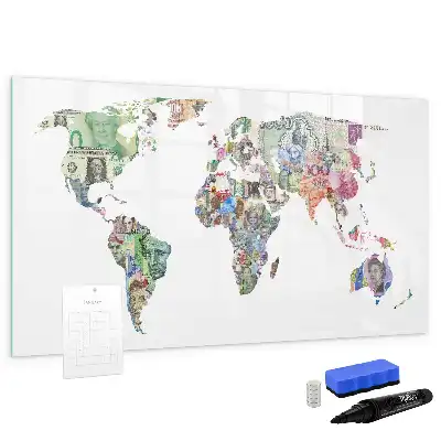 Beschrijfbaar glazen magneetbord met design van een kaart met bankbiljetten