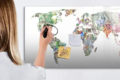 Beschrijfbaar glazen magneetbord met design van een kaart met bankbiljetten
