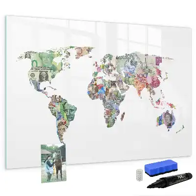 Beschrijfbaar glazen magneetbord met design van een kaart met bankbiljetten