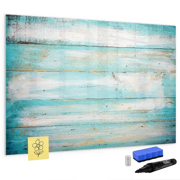Beschrijfbaar glazen magneetbord met blauw planken design