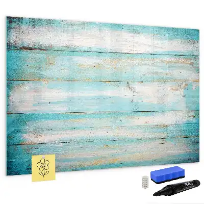 Beschrijfbaar glazen magneetbord met blauw planken design