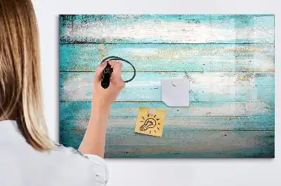 Beschrijfbaar glazen magneetbord met blauw planken design