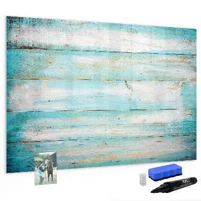 Beschrijfbaar glazen magneetbord met blauw planken design