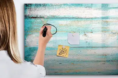 Beschrijfbaar glazen magneetbord met blauw planken design
