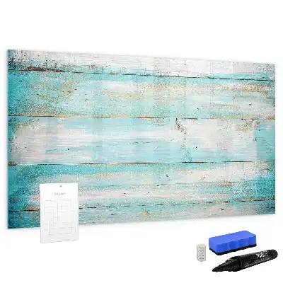 Beschrijfbaar glazen magneetbord met blauw planken design