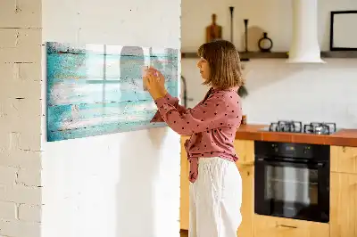 Beschrijfbaar glazen magneetbord met blauw planken design