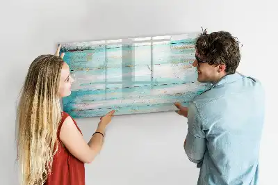 Beschrijfbaar glazen magneetbord met blauw planken design