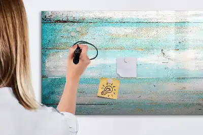 Beschrijfbaar glazen magneetbord met blauw planken design