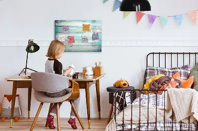 Beschrijfbaar glazen magneetbord met blauw planken design