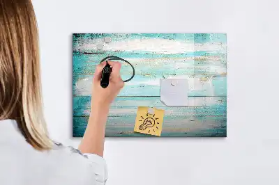 Beschrijfbaar glazen magneetbord met blauw planken design
