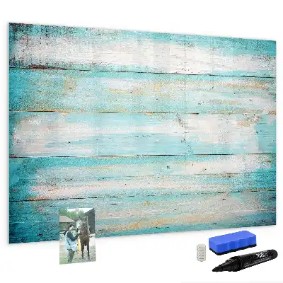 Beschrijfbaar glazen magneetbord met blauw planken design
