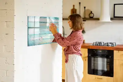 Beschrijfbaar glazen magneetbord met blauw planken design