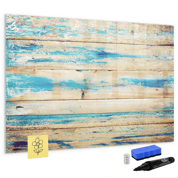 Magnetisch glazen schrijfbord voor notities en foto's uitvoering in gekrast hout