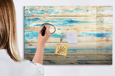 Magnetisch glazen schrijfbord voor notities en foto's uitvoering in gekrast hout