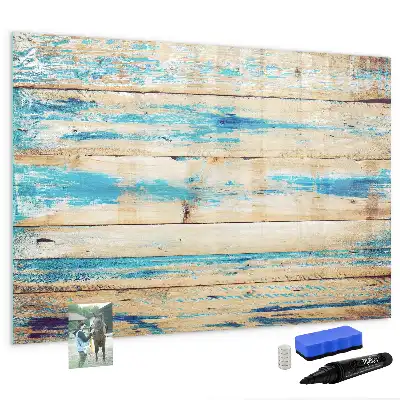 Magnetisch glazen schrijfbord voor notities en foto's uitvoering in gekrast hout