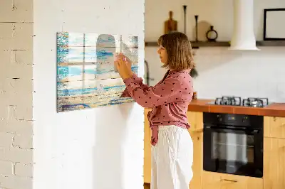 Magnetisch glazen schrijfbord voor notities en foto's uitvoering in gekrast hout