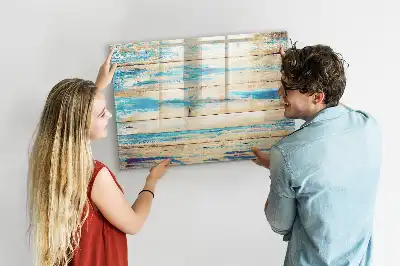 Magnetisch glazen schrijfbord voor notities en foto's uitvoering in gekrast hout