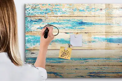 Magnetisch glazen schrijfbord voor notities en foto's uitvoering in gekrast hout